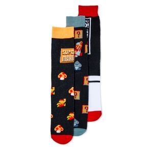 Nintendo Super Mario Bros. Socks Men's Retro 3 Pack Crew Socks